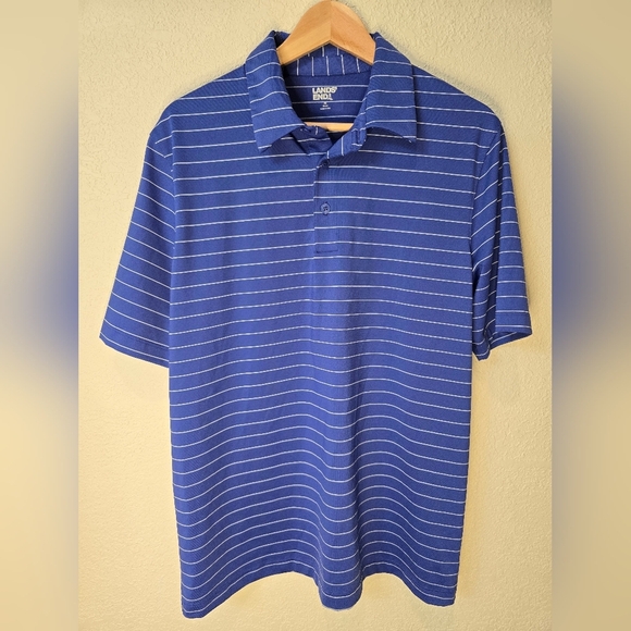 Land End Striped Polo Shirt Short Sleeve Rapid Dry Size Medium Blue - Picture 3 of 8